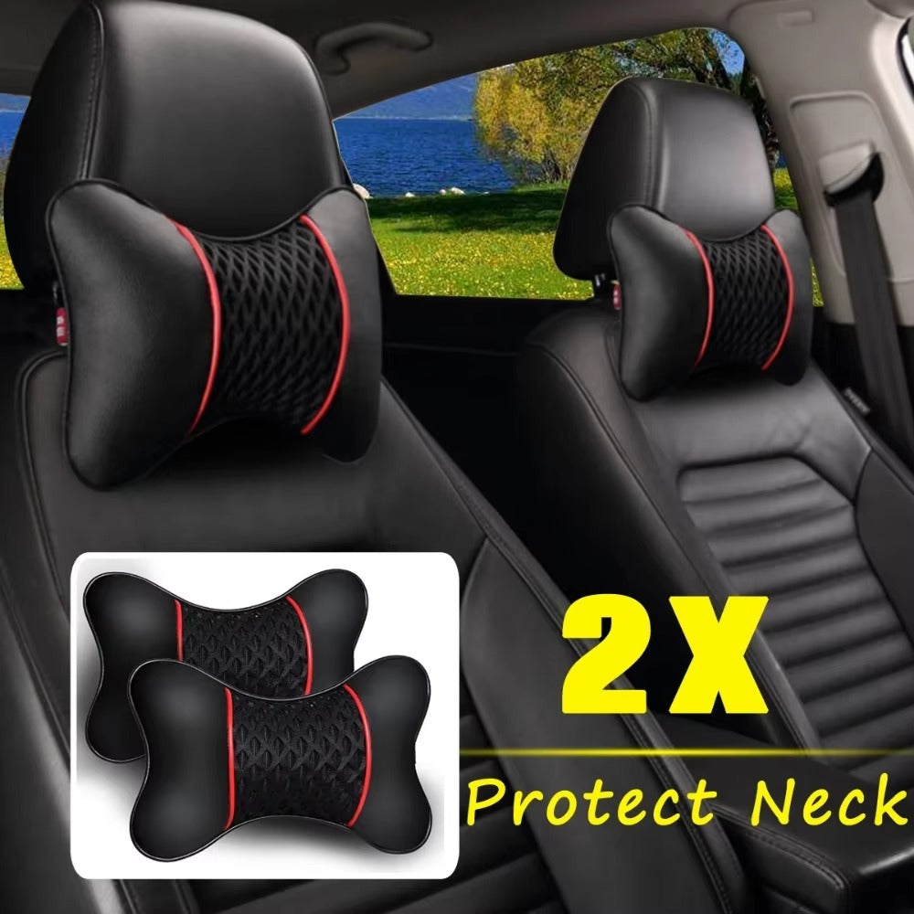 2PCS PU Leather Car Neck Pillows