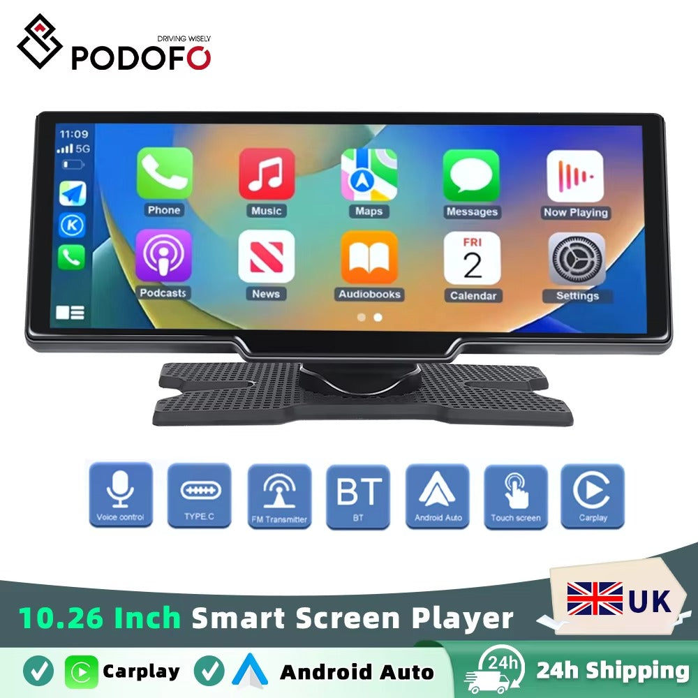 Podofo 10.26" Wireless Carplay Player