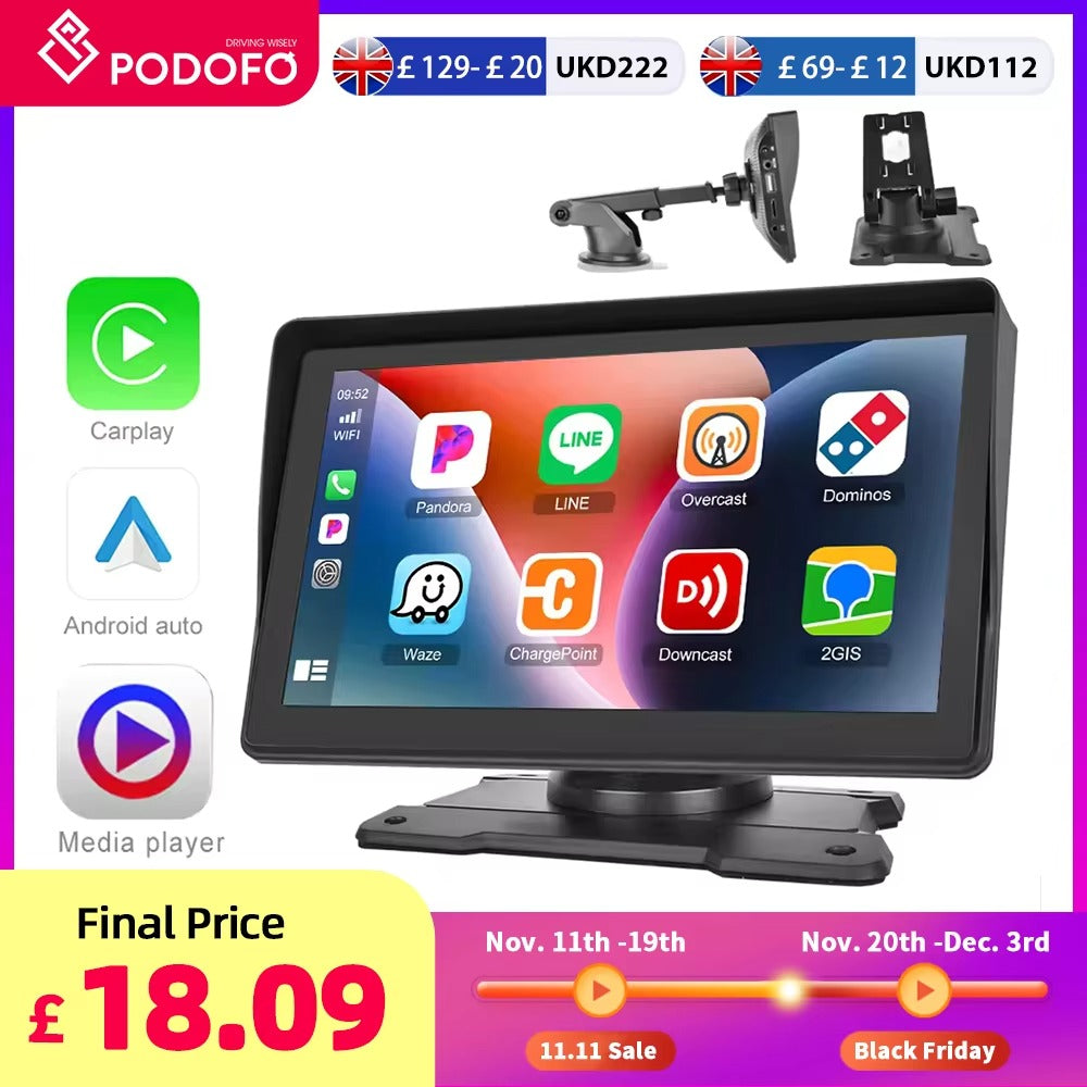 Podofo 7" Wireless Carplay Player