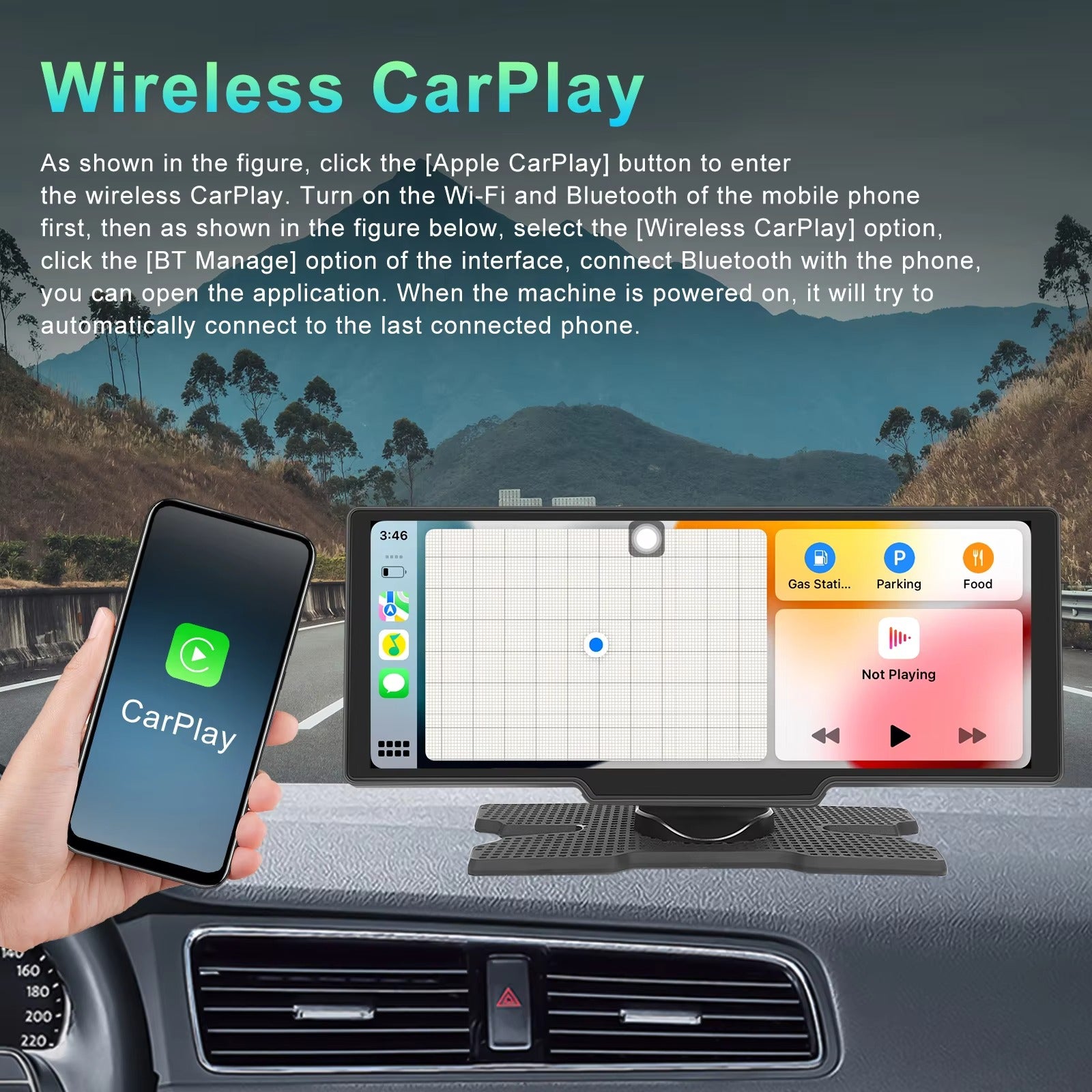 Podofo 10.26" Wireless Carplay Player