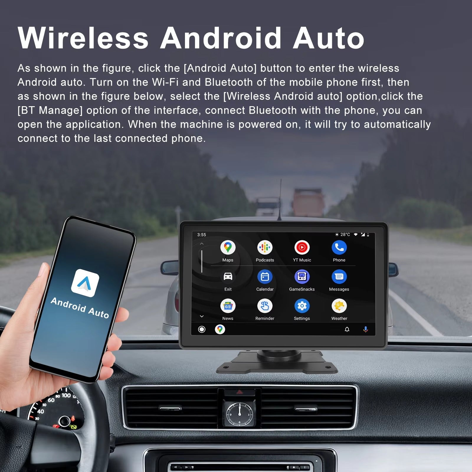 Podofo 7" Wireless Carplay Player