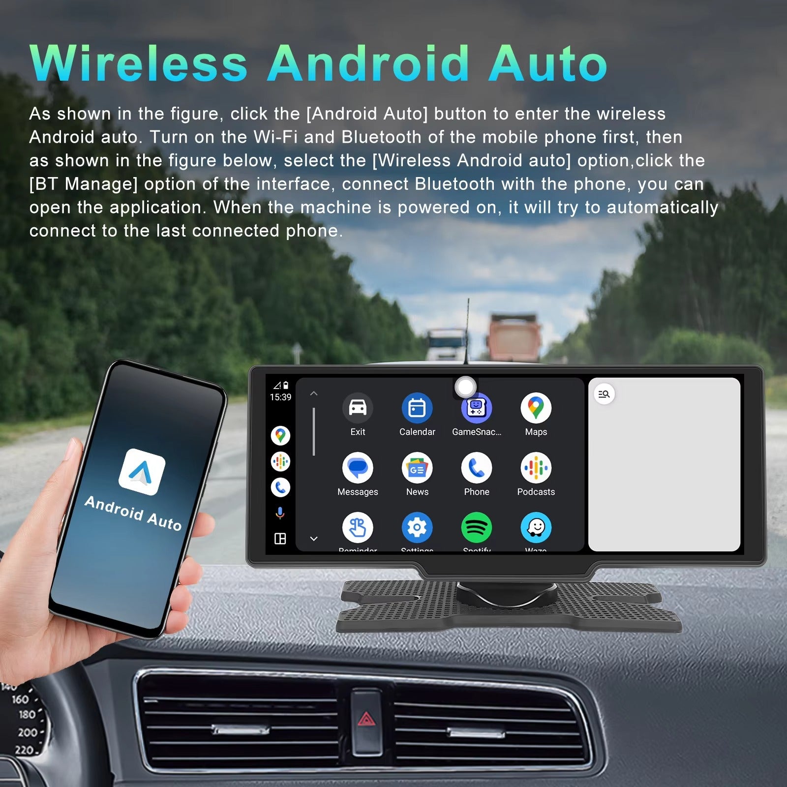 Podofo 10.26" Wireless Carplay Player